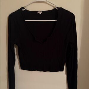 Garage Black V-Neck Long Sleeve Top